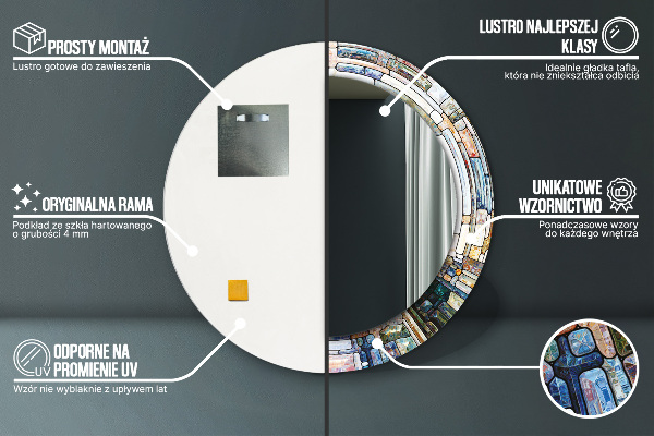 Espejo redondo marco con estampado decorativo Vidrieras abstractas