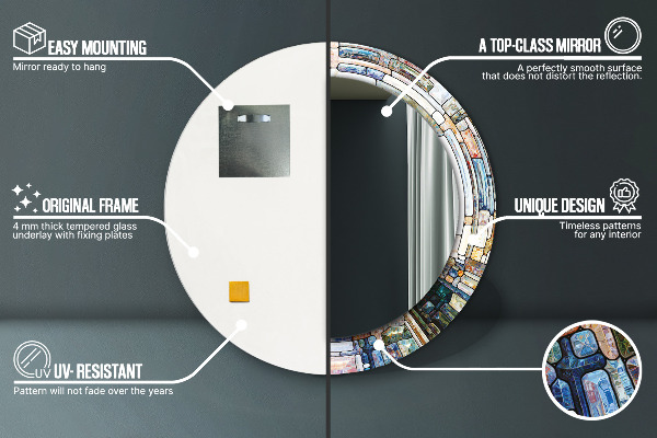 Espejo redondo marco con estampado decorativo Vidrieras abstractas