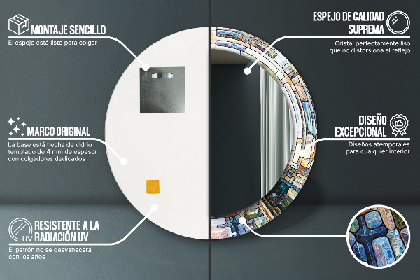 Espejo redondo marco con estampado decorativo Vidrieras abstractas