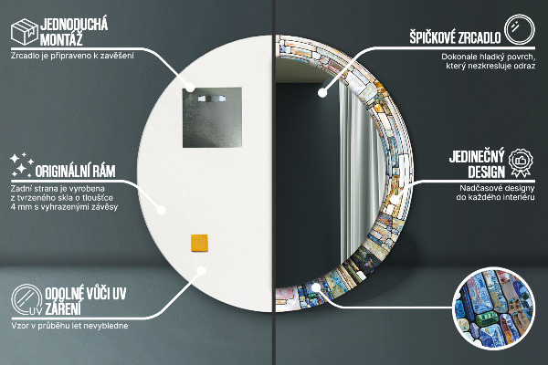 Espejo redondo marco con estampado decorativo Vidrieras abstractas