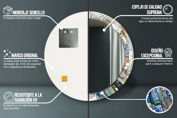 Espejo redondo marco con estampado decorativo Vidrieras abstractas