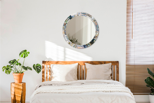 Espejo redondo marco con estampado decorativo Vidrieras abstractas