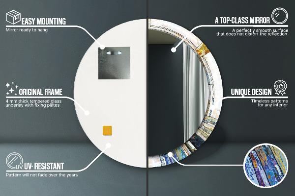 Espejo redondo marco con estampado decorativo Vidrieras abstractas