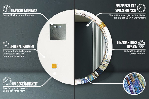 Espejo redondo marco con estampado decorativo Vidrieras abstractas