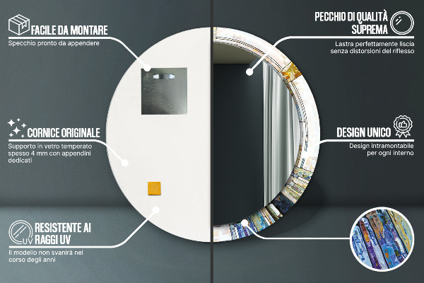 Espejo redondo marco con estampado decorativo Vidrieras abstractas