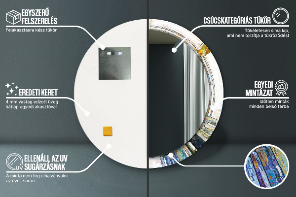 Espejo redondo marco con estampado decorativo Vidrieras abstractas