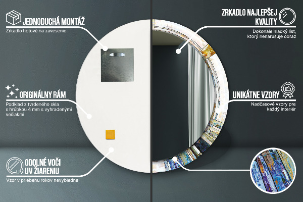 Espejo redondo marco con estampado decorativo Vidrieras abstractas