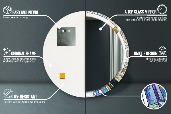 Espejo redondo marco con estampado decorativo Vidrieras abstractas