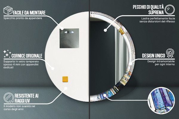 Espejo redondo marco con estampado decorativo Vidrieras abstractas