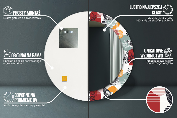 Espejo redondo marco con estampado decorativo Abstracción con pájaros