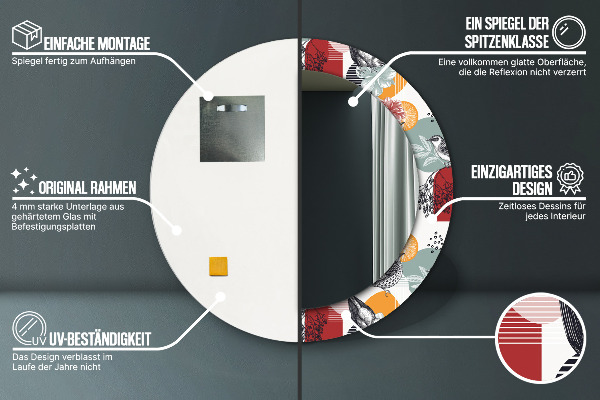 Espejo redondo marco con estampado decorativo Abstracción con pájaros