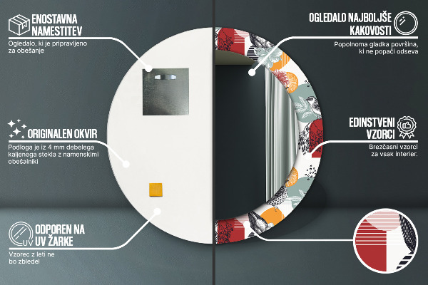 Espejo redondo marco con estampado decorativo Abstracción con pájaros