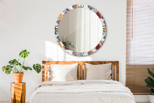 Espejo redondo marco con estampado decorativo Abstracción con pájaros