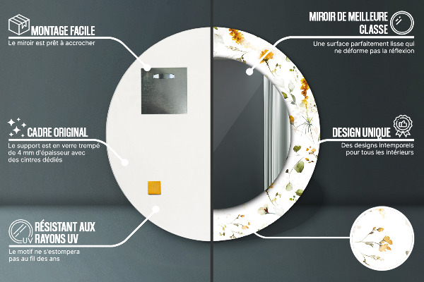 Espejo redondo con decoración Flores de campo