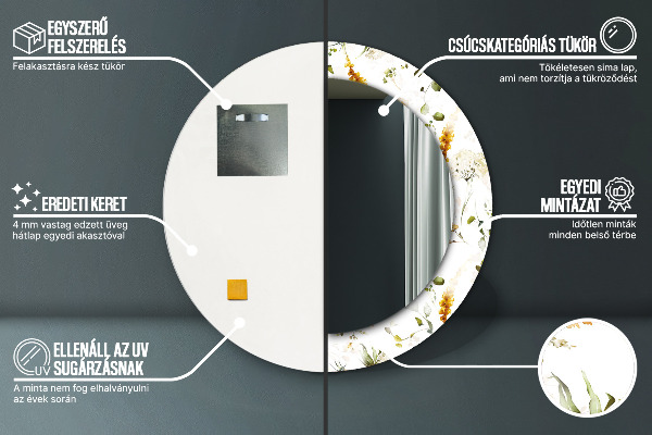 Espejo redondo con decoración Flores de campo