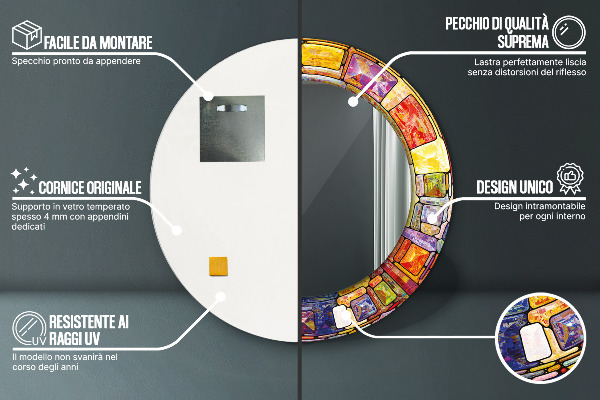 Espejo redondo con decoración Vidrieras de colores