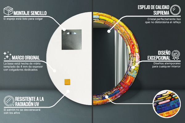 Espejo redondo con decoración Vidrieras de colores