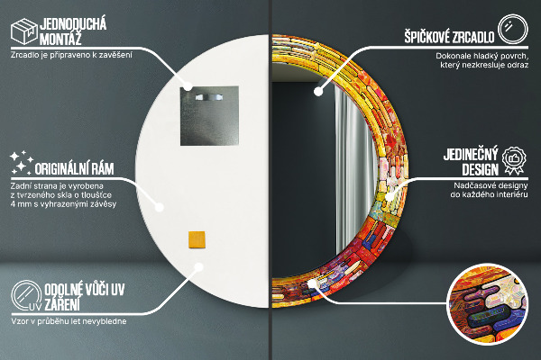 Espejo redondo con decoración Vidrieras de colores