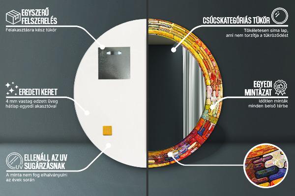 Espejo redondo con decoración Vidrieras de colores