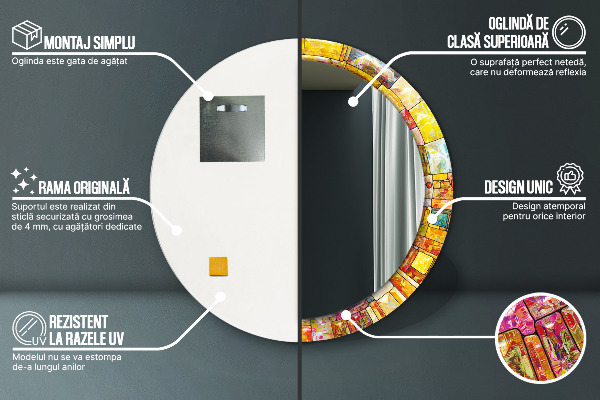 Espejo redondo con decoración Vidrieras de colores