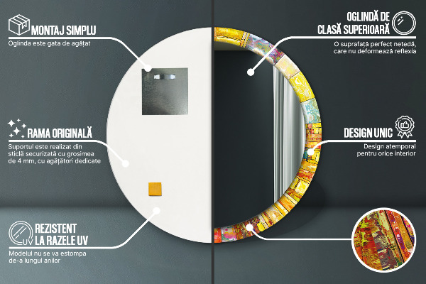 Espejo redondo con decoración Vidrieras de colores