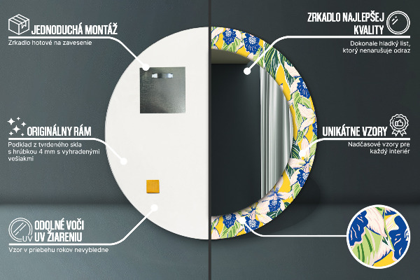 Espejo redondo con decoración Orquídeas azules y amarillas