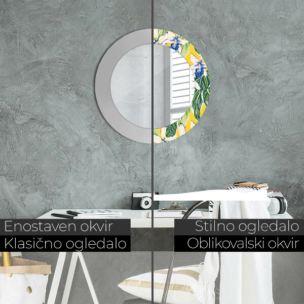 Espejo redondo con decoración Orquídeas azules y amarillas