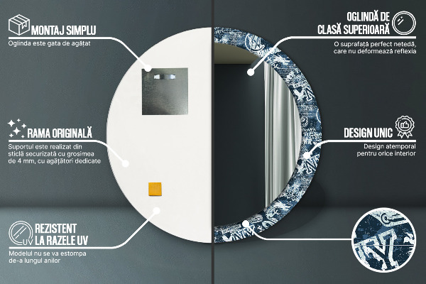 Espejo redondo con decoración Collage