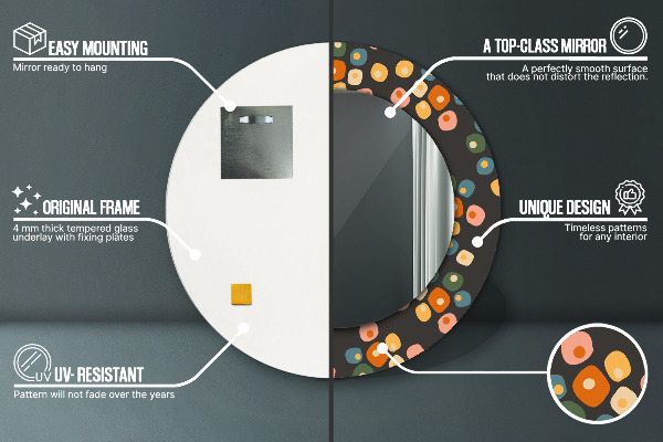 Espejo redondo impreso decorativo redondo Puntos de flores