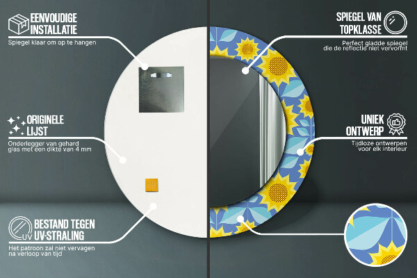 Espejo ścienne decorativo redondo Girasoles geométricos