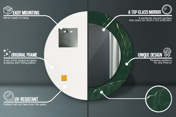 Espejo redondo impreso decorativo redondo Delicadas hojas doradas