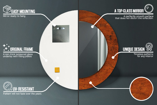 Espejo redondo marco estampado Madera natural