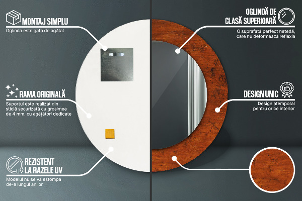 Espejo redondo marco estampado Madera natural