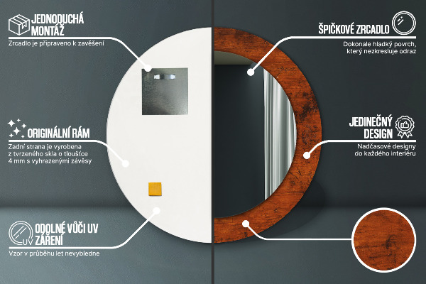 Espejo redondo marco estampado Madera natural