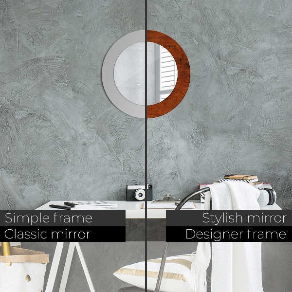 Espejo redondo marco estampado Madera natural