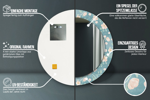 Espejo redondo marco con estampado decorativo Patrón floral