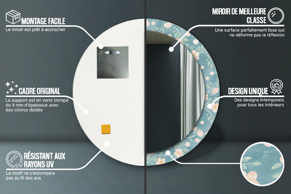 Espejo redondo marco con estampado decorativo Patrón floral