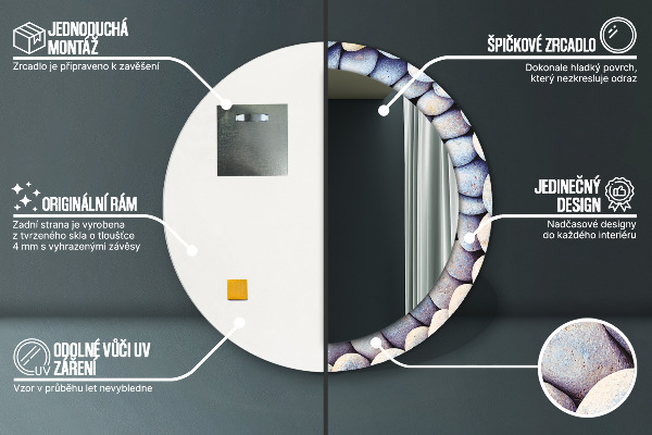 Espejo redondo marco con estampado decorativo Círculo de piedras de mar