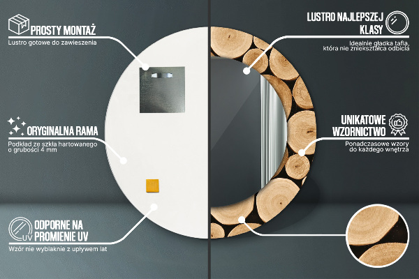 Espejo redondo con decoración Troncos de madera