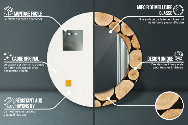 Espejo redondo con decoración Troncos de madera