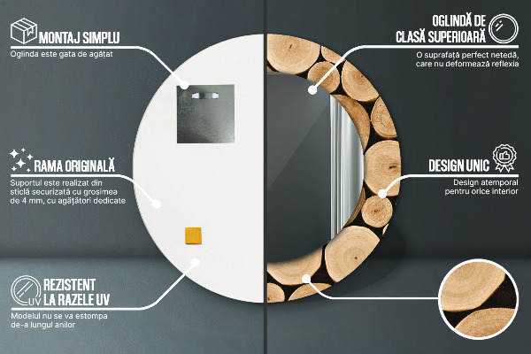 Espejo redondo con decoración Troncos de madera