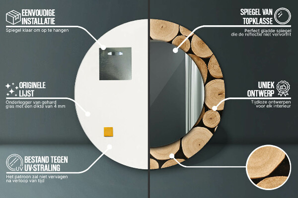 Espejo redondo con decoración Troncos de madera