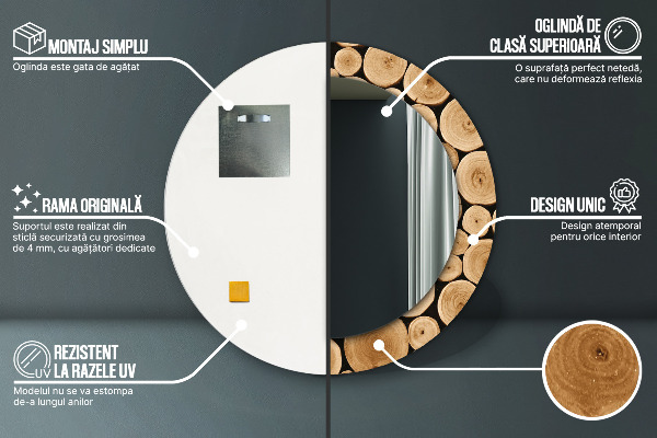 Espejo redondo con decoración Troncos de madera