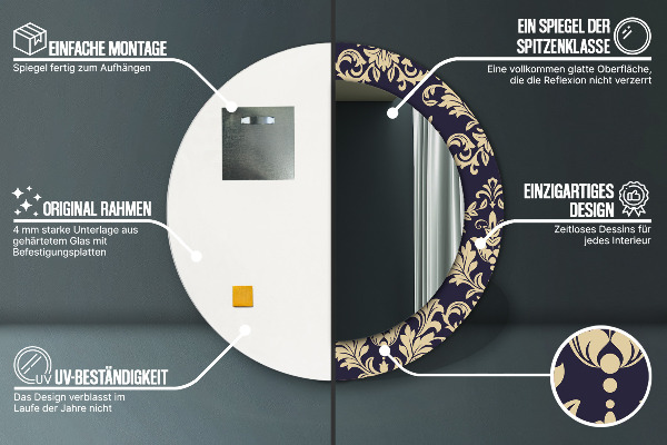 Espejo redondo con decoración Patrón floral