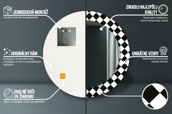 Espejo redondo con decoración Mesa de ajedrez