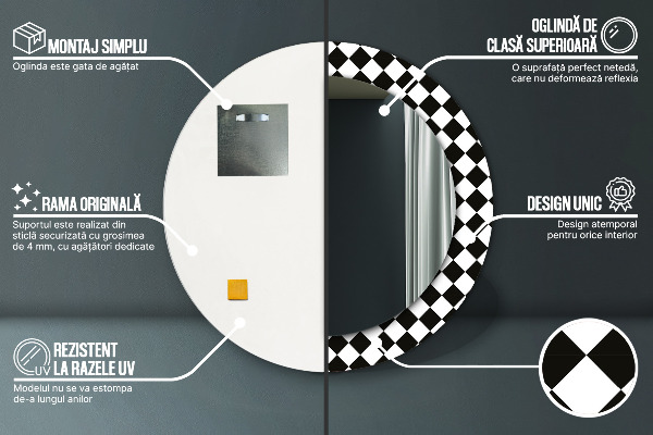 Espejo redondo con decoración Mesa de ajedrez