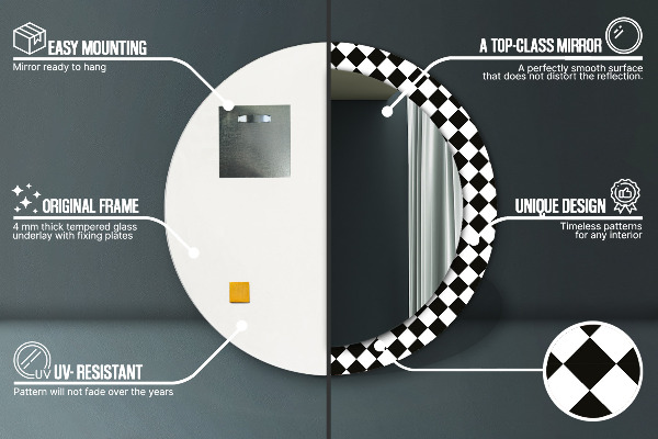 Espejo redondo con decoración Mesa de ajedrez