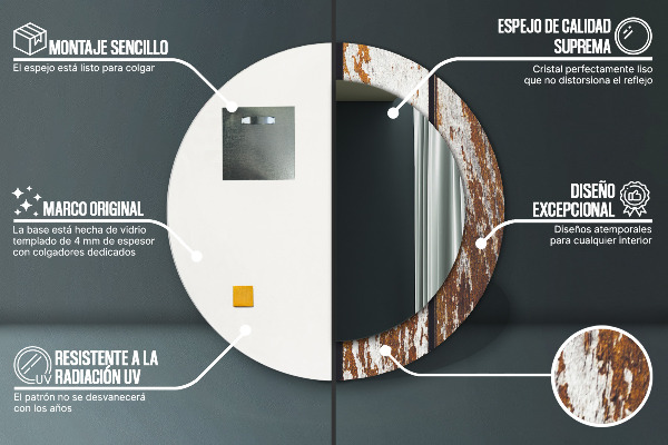 Espejo ścienne decorativo redondo Madera oscura de época