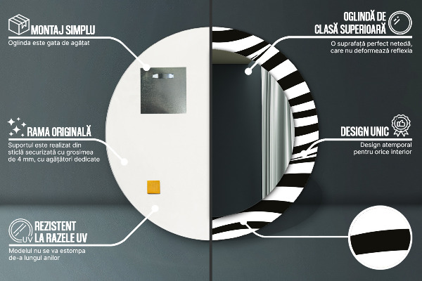 Espejo redondo marco estampado Onda abstracta