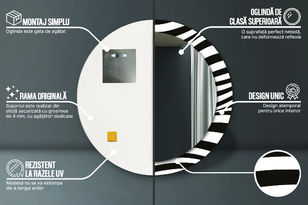 Espejo redondo marco estampado Onda abstracta